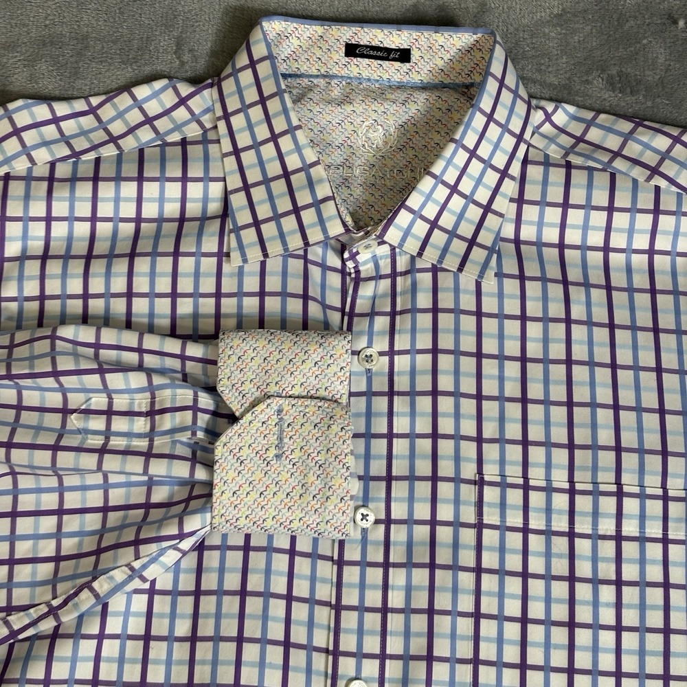 Bugatchi‎ Button Up Shirt Men's Xlarge Check Classic Fit Flip Cuff Long Sleeve